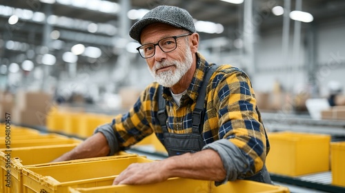 Mature worker sorting items in a warehouse.