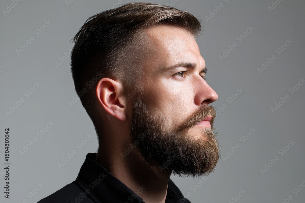 Obraz premium A man with a beard and a shaved head