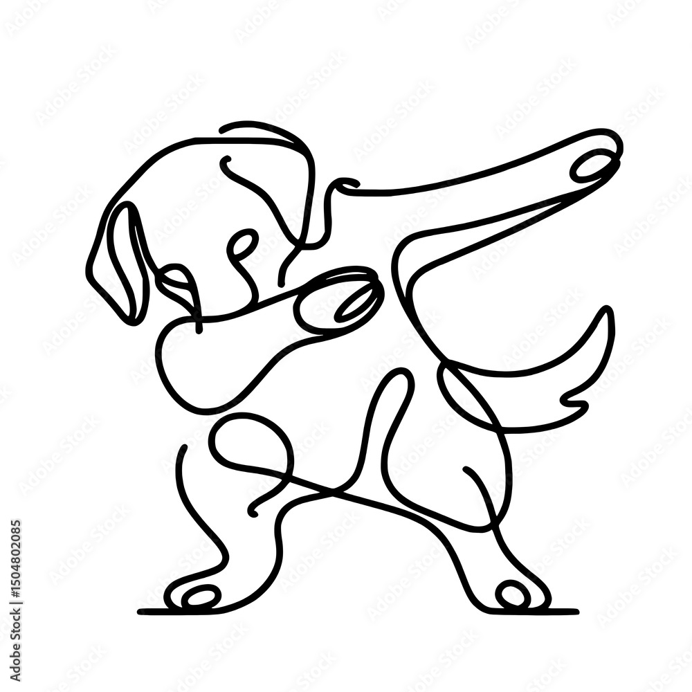 Fototapeta premium Minimalist Golden Retriever Dog Dabbing Illustration: Line Art of Playful Pet Silhouette for Dog Lovers 