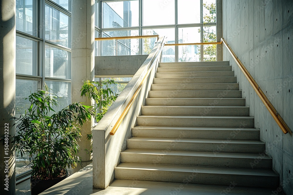 Fototapeta premium Minimalist Concrete Staircase with Natural Light