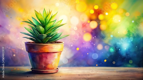 Watercolor Plant Pot, Bokeh, Abstract Brushstrokes, Floral, Artistic,  Pottery,  Design,  Home Decor,  Art,  Still Life,  Botanical,  Modern,  Decorative,  Painting,  Bokeh Effect,  Watercolor Style