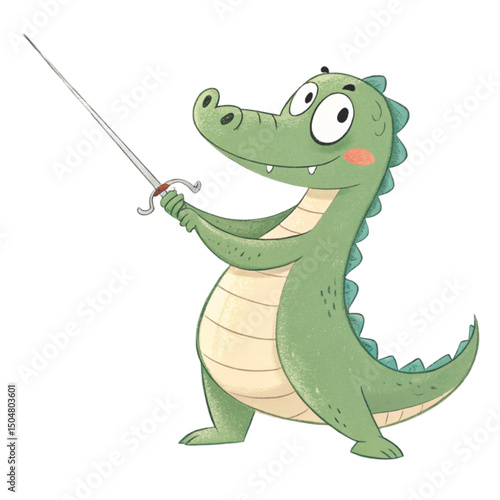 Alligator Play all kinds of sports Minimal Clipart White Background
