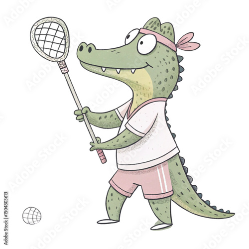 Alligator Play all kinds of sports Minimal Clipart White Background
