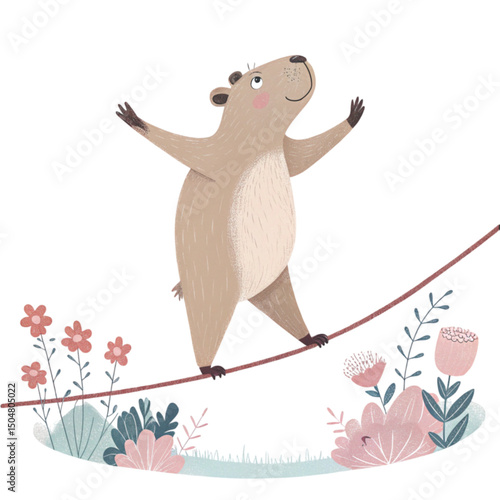 Capybara Play all kinds of sports  Minimal Clipart  PNG  White Background