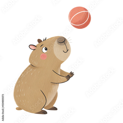Capybara Play all kinds of sports  Minimal Clipart  PNG  White Background