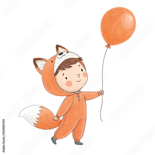 Kawaii Kids in Animal Costumes Party Theme Clipart Watercolor
