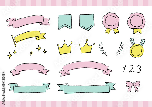 リボン　王冠　シーリングスタンプ　タイトル枠　大人可愛い　手描き