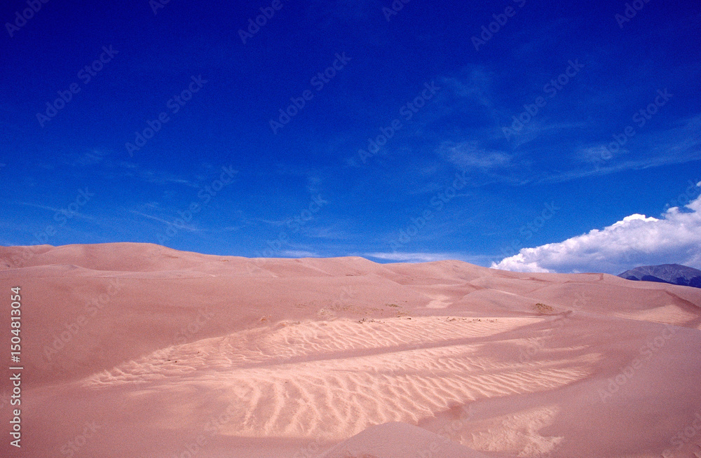 Naklejka premium desert landscape with blue sky and clouds