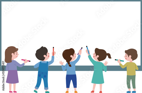 Children writing or drawing something on a board 1