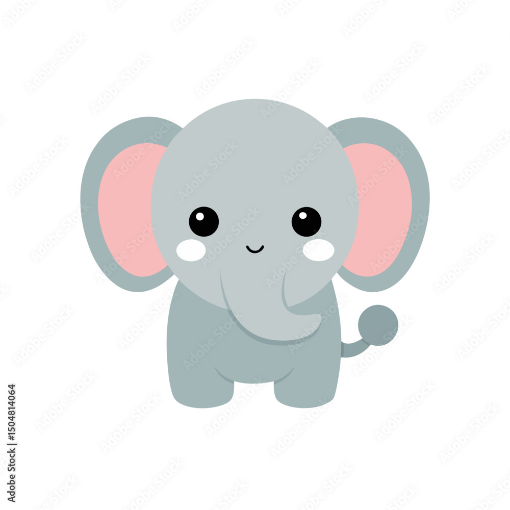 Naklejka premium Sweet Baby Elephant Vector Kawaii Cartoon Clipart