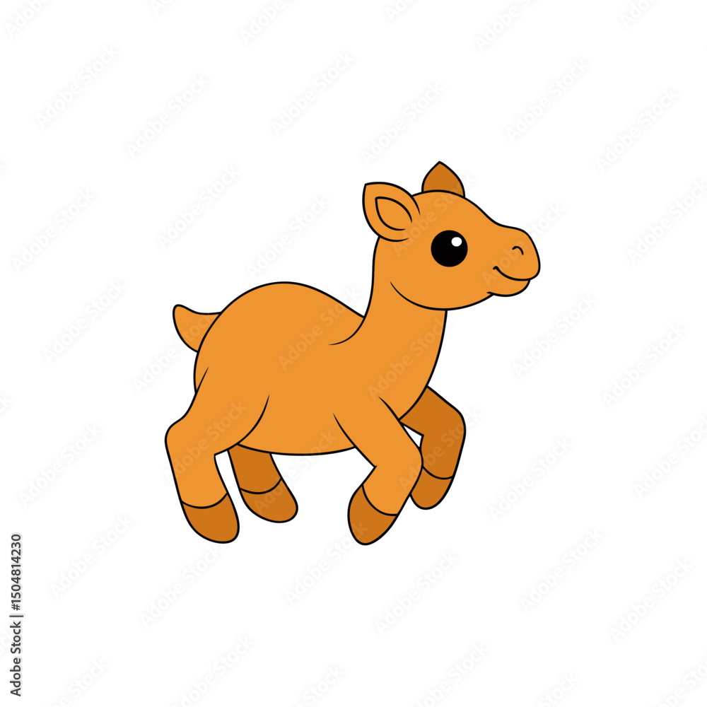 Fototapeta premium Vector Kawaii Jumping Baby Camel Side View Cartoon Art