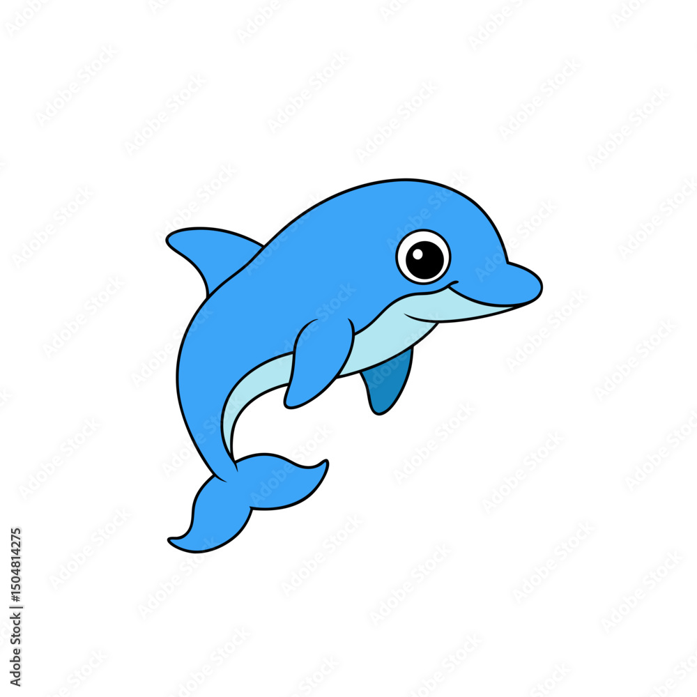 Fototapeta premium Kawaii Jumping Baby Dolphin Side View Vector Graphic Art
