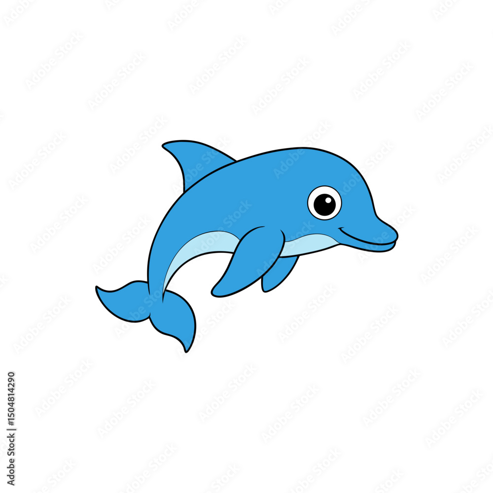 Fototapeta premium Jumping Baby Dolphin Side View Vector Kawaii Illustration