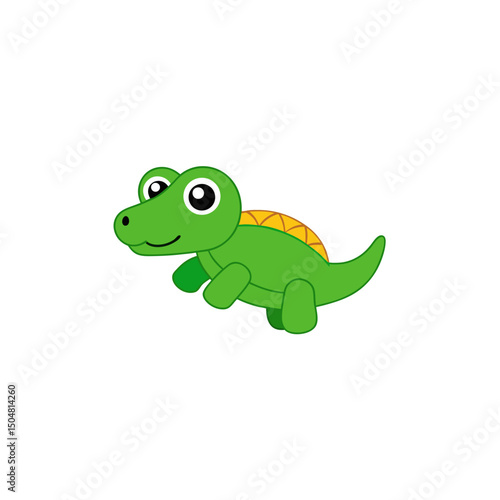Illustration Cute Jumping Baby Crocodile Side View Vector