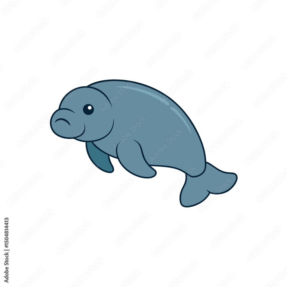 Illustration Kawaii Jumping Baby Manatee Side View Vector Illustration Kawaii Jumping Baby Manatee Side View Vector