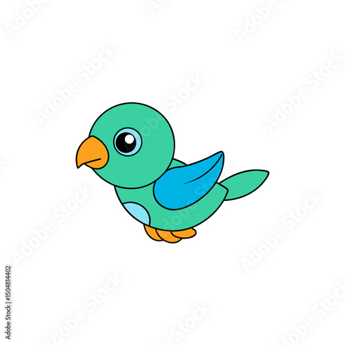 Vector Kawaii Jumping Baby Lovebird Side View Illustration