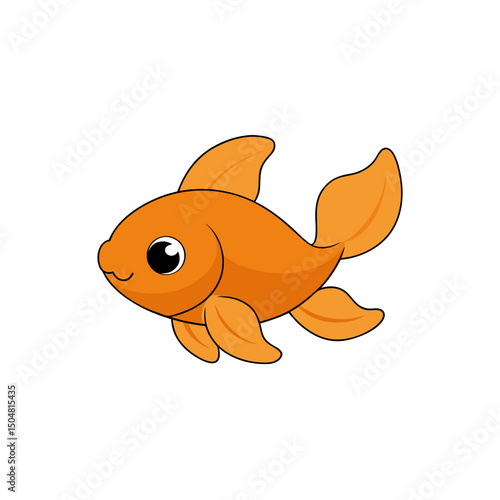 Vector Kawaii Jumping Little Goldfish Side View Illustration