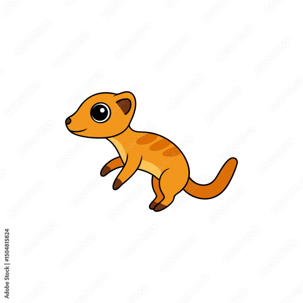 Obraz premium Side View of a Tiny Jumping Meerkat in Kawaii Vector Art Cartoon Illustration