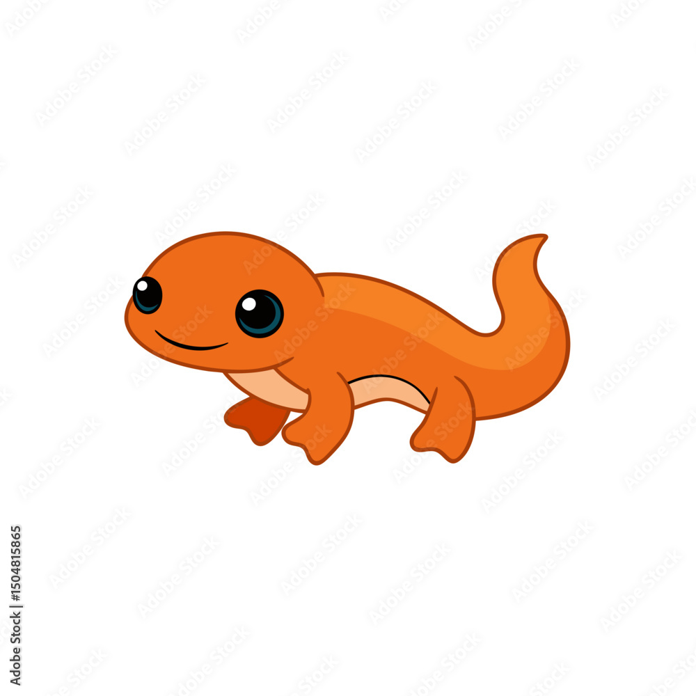 Fototapeta premium Happy Little Newt in Side View Jumping Vector Cartoon in Kawaii Style