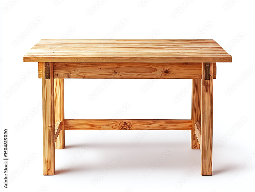 A wooden workbench, isolated on a clean white background, showcasing the smooth top and no shadow. A wooden workbench, isolated on a clean white background, showcasing the smooth top and no shadow.