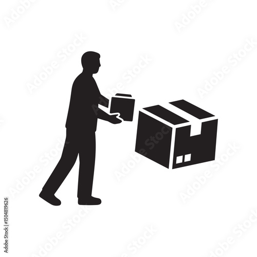 Person Receiving Package Delivery Silhouette – Minimal Vector Style Black and White Design