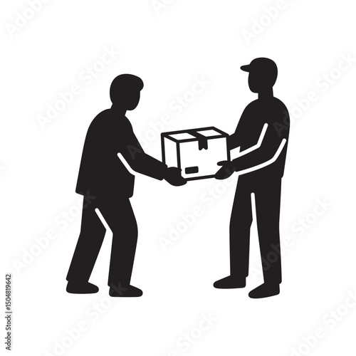Person Receiving Package Delivery Silhouette – Minimal Vector Style Black and White Design