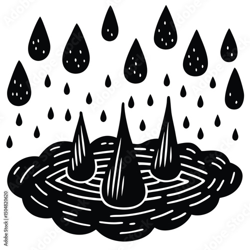 Spring Rain Puddle Line Art Minimalist Vector Illustration of a Rainy Scene