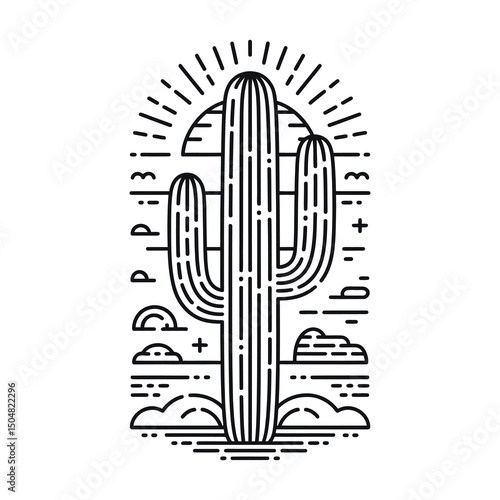 Saguaro cactus sunset desert southwest line art minimalist graphic