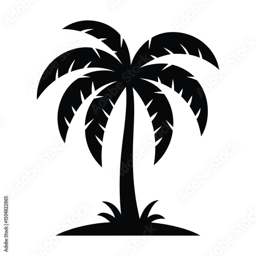 Simple black silhouette palm tree tropical island summer vacation