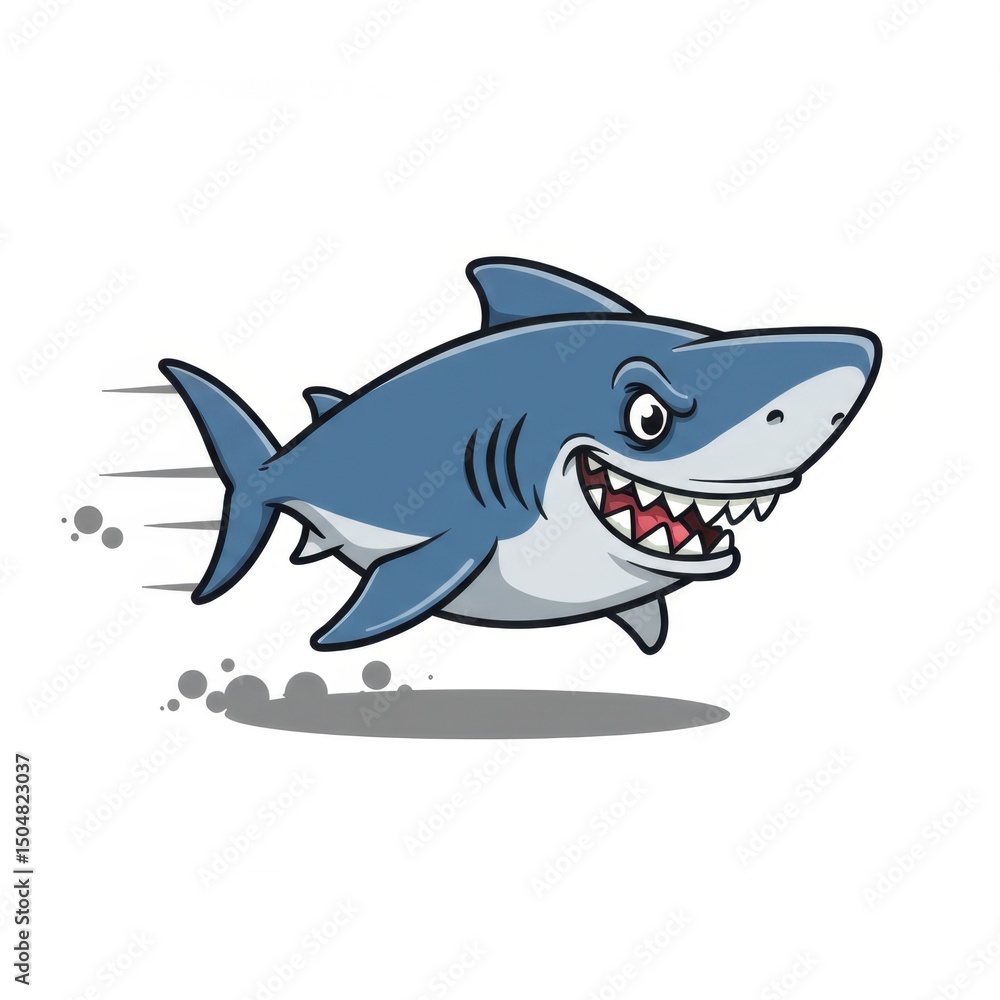 Fototapeta premium Aggressive Cartoon Shark Illustration: A Fast-Moving Predator Design