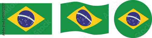 Representations of the Brazilian flag in various forms and uses, vector illustration