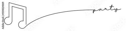 Musical party one line icon with caption. Continuous line drawing style. Footer, header. Vector illustration isolated on white background.