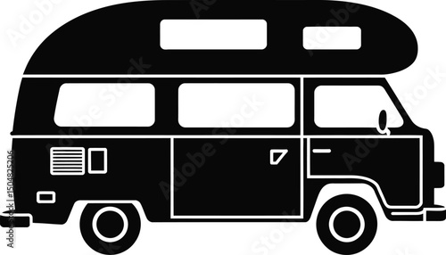 Classic camper van black silhouette travel adventure road trip
