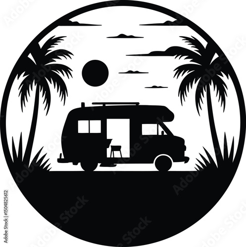 Camper van tropical sunset palm trees vacation travel
