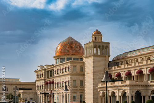 Doha, Qatar, March 17, 2024: A refined architectural view with timeless columns and elegant arches, under soft light.