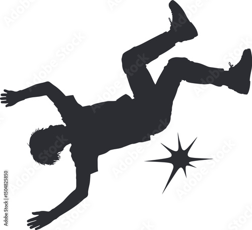 Silhouette of a person falling down hard impact