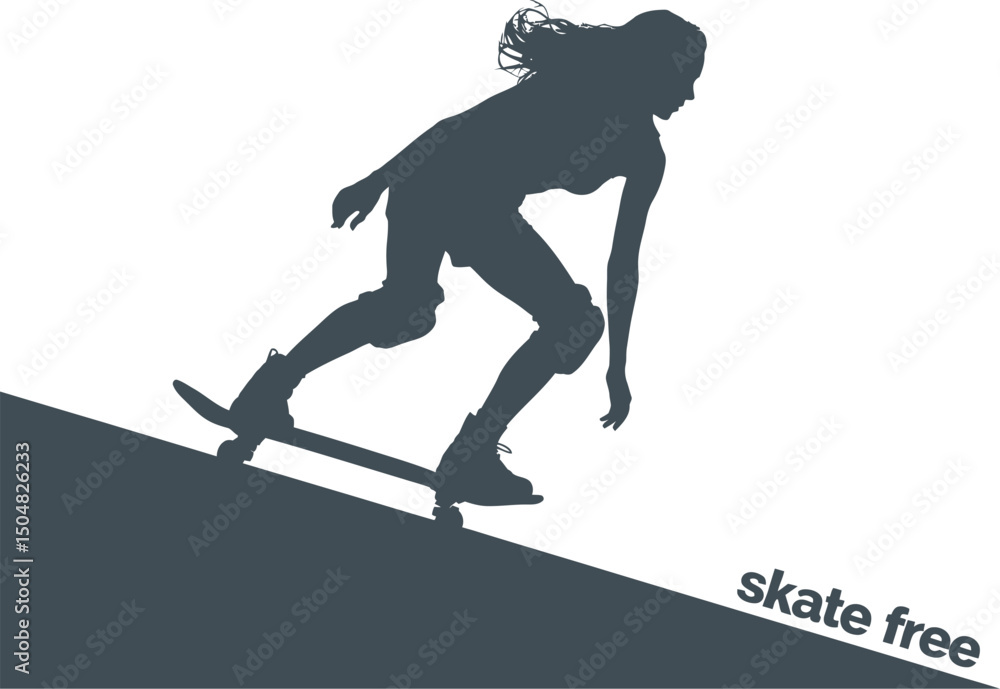 Obraz premium Girl skateboarding silhouette skate free ramp action sport