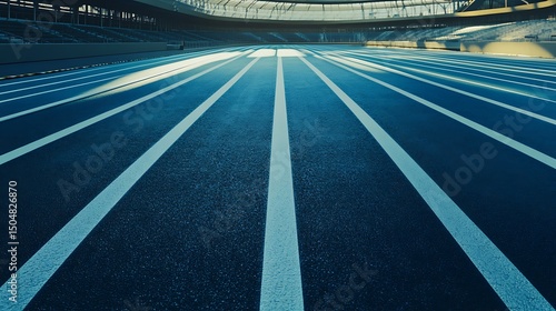 Stadium track with parallel lanes in blue and white