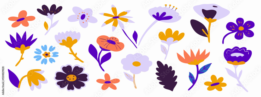 Collection of Colorful Flat Flower Illustrations Collection of Colorful Flat Flower Illustrations