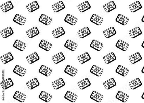 A mixtape retro illustration pattern with white background, brand packaging, product illustration hand drawn print ads, electronics business