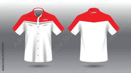 red and white short sleeve work shirt