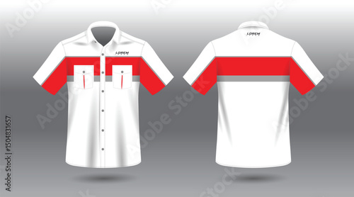 red and white short sleeve work shirt