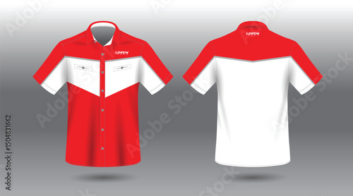red and white short sleeve work shirt