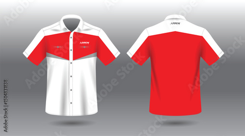 red white short sleeve work shirt template