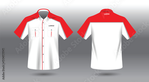 red white short sleeve work shirt template