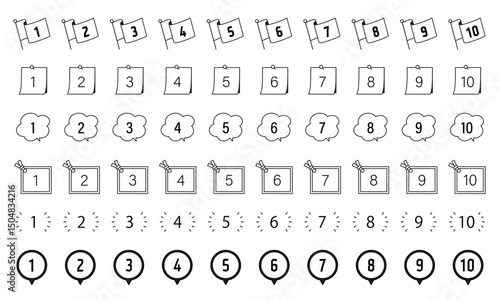 数字アイコン　　順番　1　2　3　4　5　6　7　8　9　10　素材　イラスト　ベクター　セット　シンプル