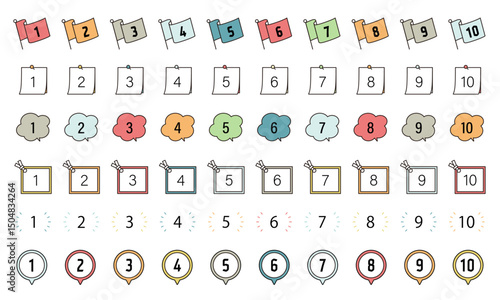 数字アイコン　　順番　1　2　3　4　5　6　7　8　9　10　素材　イラスト　ベクター　セット　シンプル