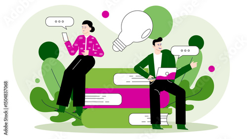 Innovative couple in a home office setting. Ideal for education, brainstorming, creativity, partnership concepts in presentations, websites, or blogs.