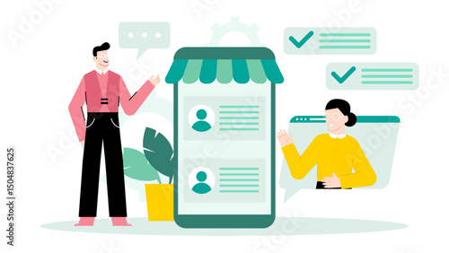 Freelance marketplace and online gigs platform. Suitable for business communication, customer service, office settings, technology concepts, and teamwork themes.