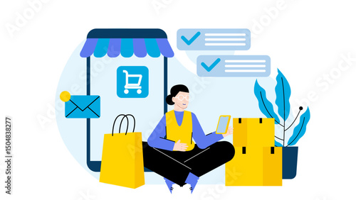Person ordering packages online via phone. Suitable for ecommerce, online shopping, technology, delivery services, and digital transactions concepts.